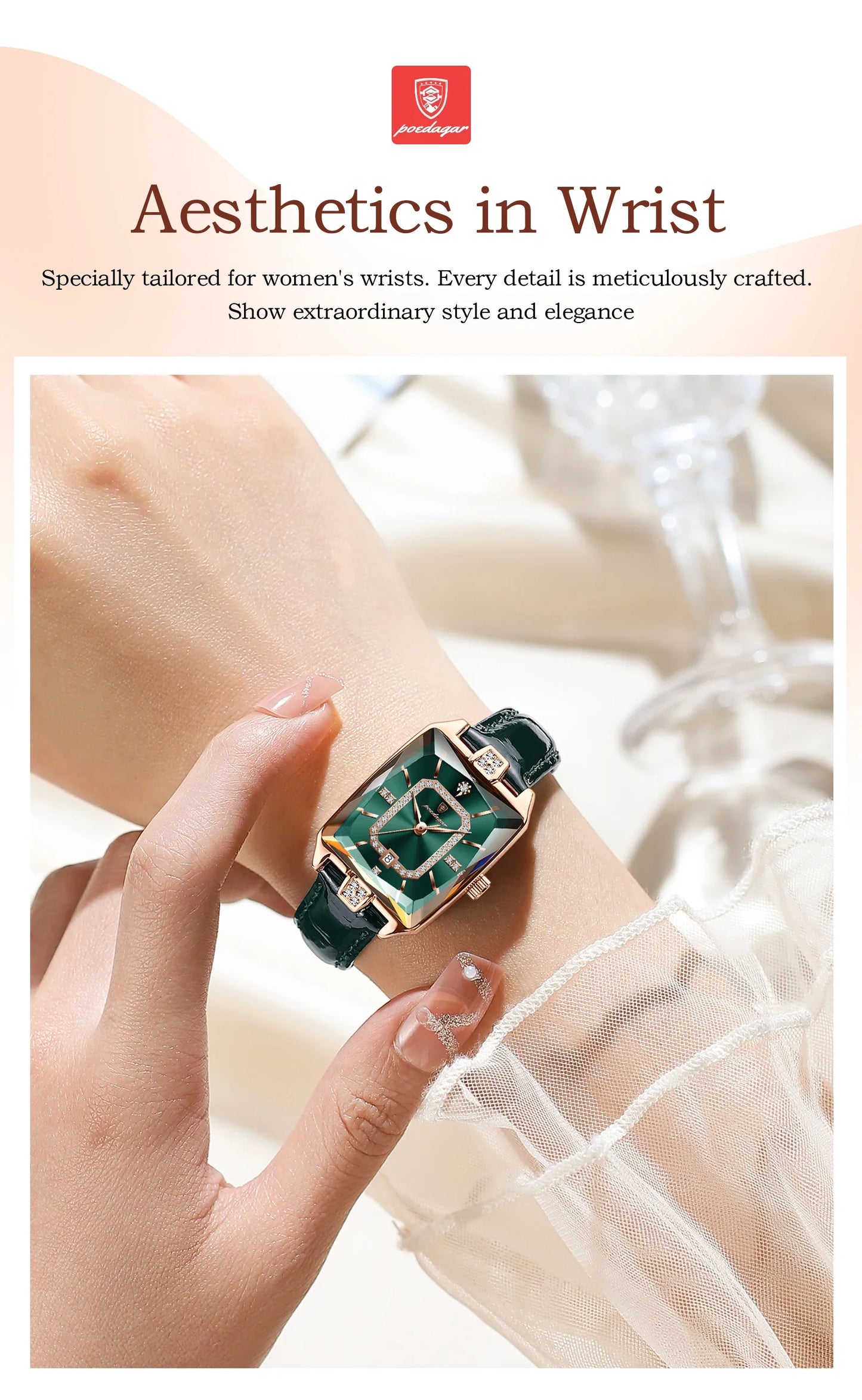 POEDAGAR Rettangolo Orologi da donna di lusso Impermeabile Data Orologio da donna in pelle Elegante orologio da polso da donna al quarzo moda Reloj regalo