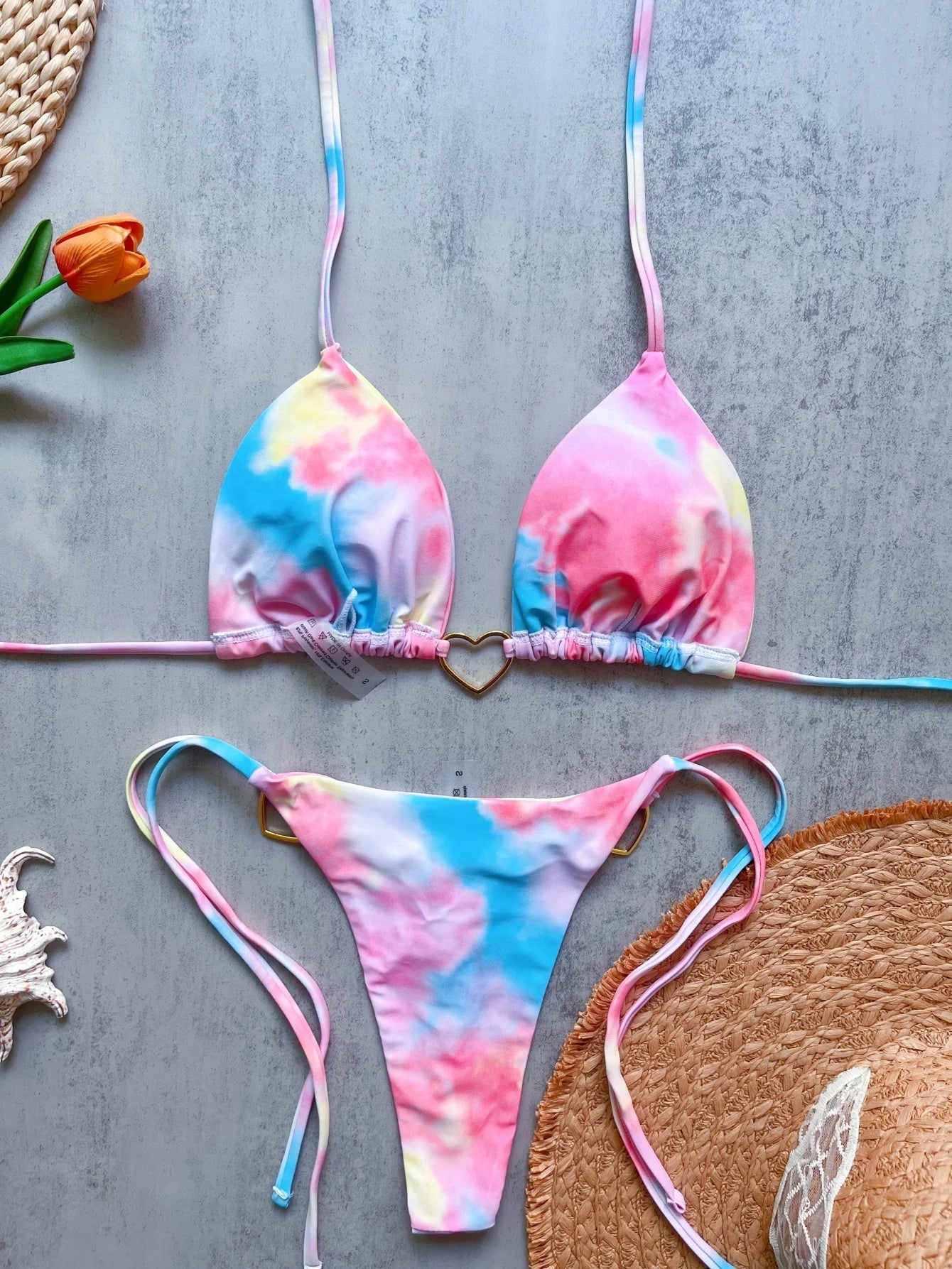 Costume da bagno bikini sexy da donna a tinta unita, due pezzi, rosso