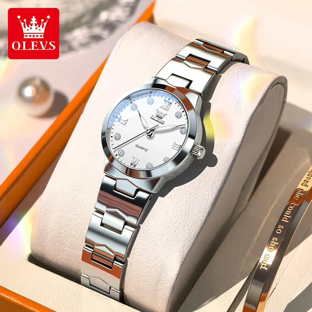 OLEVS Orologio da donna Elegante orologio al quarzo alla moda in acciaio inossidabile impermeabile luminoso da donna con confezione regalo Reloj 3735