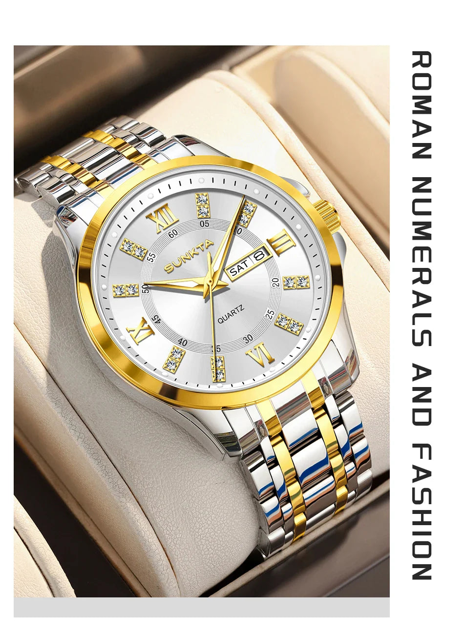 SUNKTA Orologio da Donna con Diamanti, Moda Creativa, Acciaio Impermeabile, Orologio al Quarzo Casual Luminoso con Bracciale