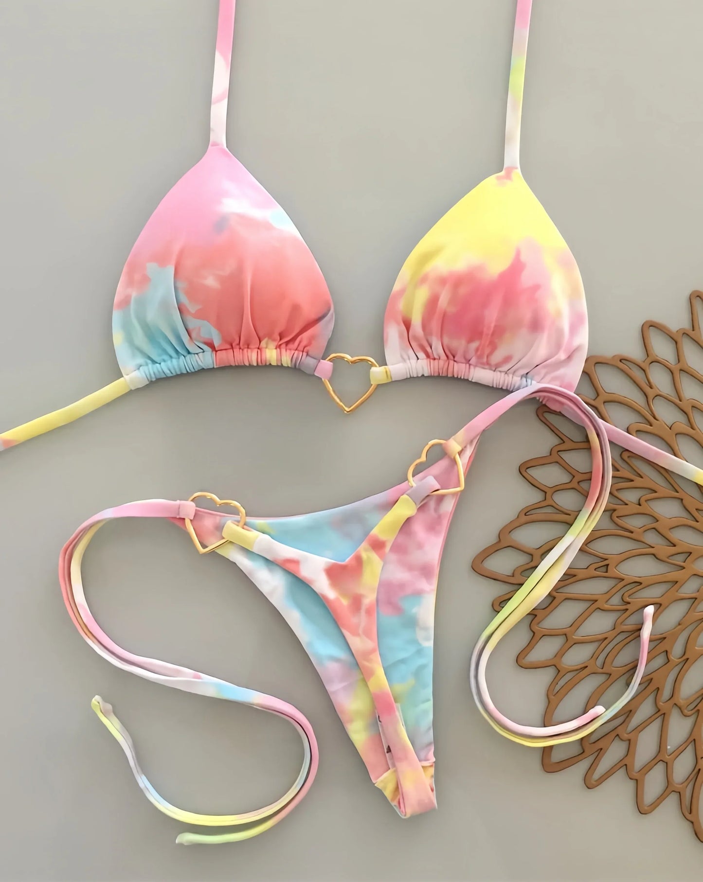 Costume da bagno bikini sexy da donna a tinta unita, due pezzi, rosso