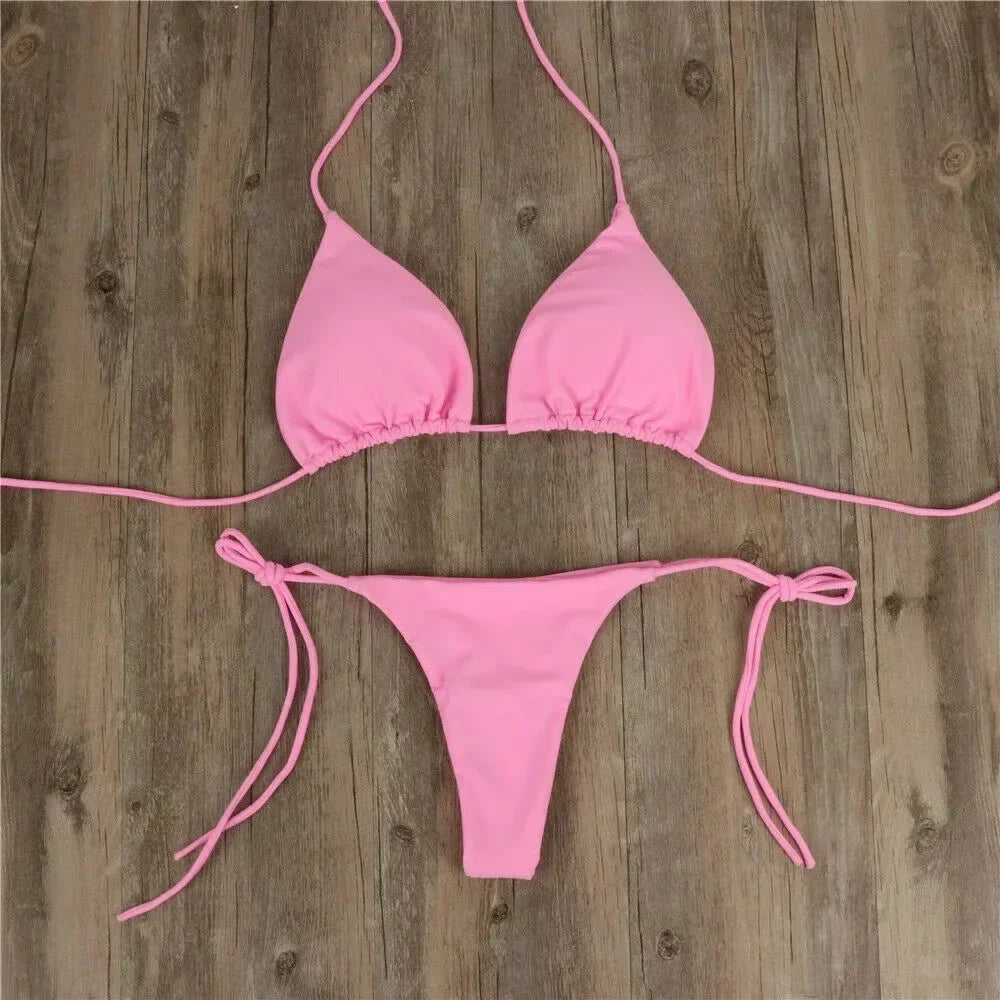 Set bikini perizoma da donna con cravatta laterale costume da bagno sexy stile fasciatura costumi da bagno brasiliani attrezzatura da nuoto in poliestere per la festa estiva
