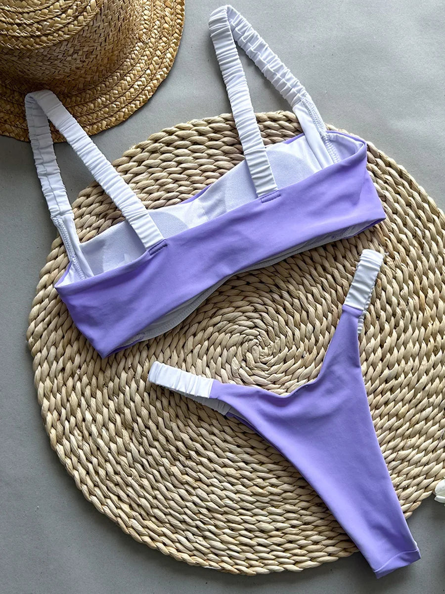 Splicing Micro Perizoma Bikini Donna Costumi da bagno a fascia Costume da bagno femminile Bikini a due pezzi Costume da bagno con taglio alto Swim Lady
