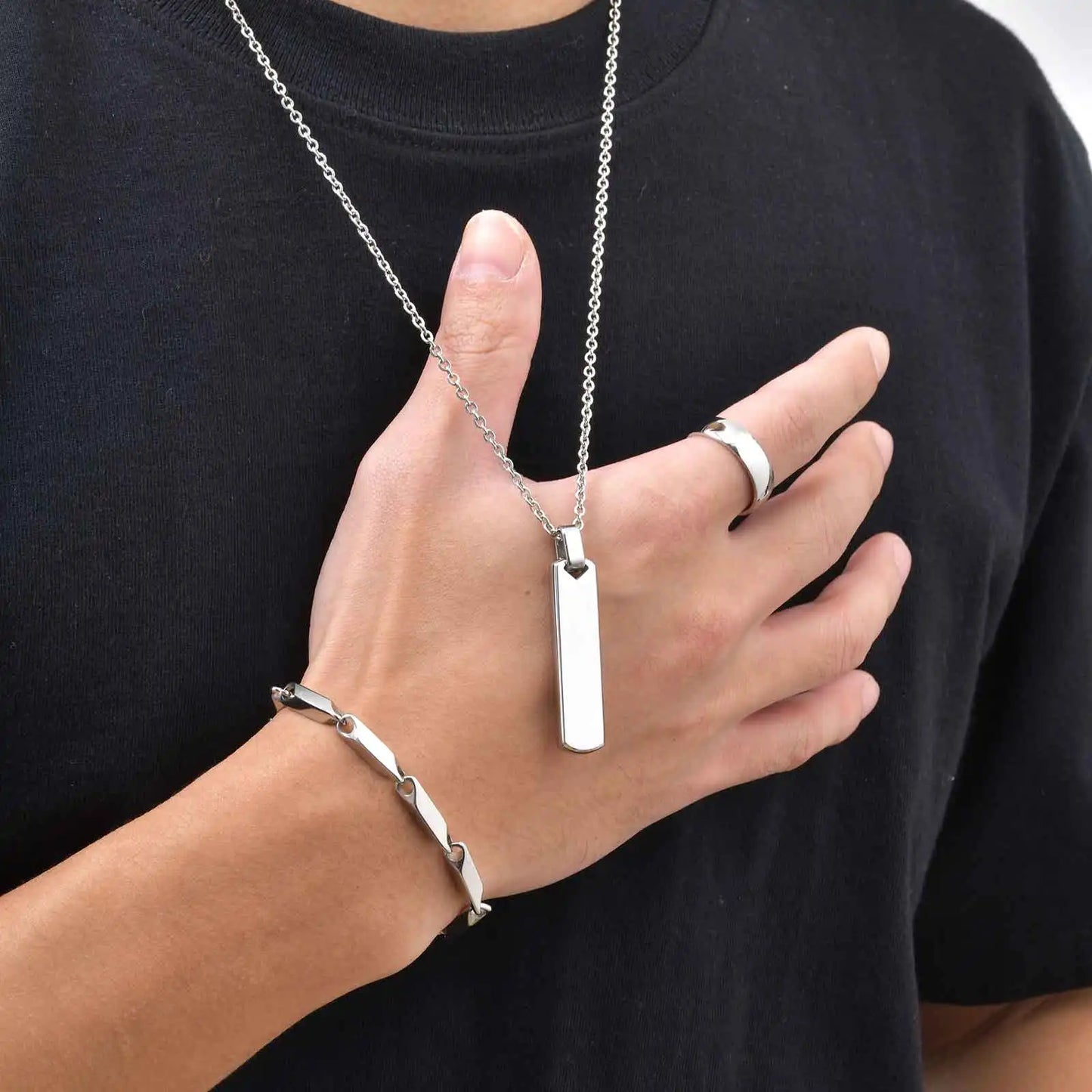 Set di 3 Collane con Barra Verticale per Uomo, Collana con Ciondolo in Acciaio Inossidabile Stile Hip Hop, Set di Gioielli alla Moda Regalo per Lui