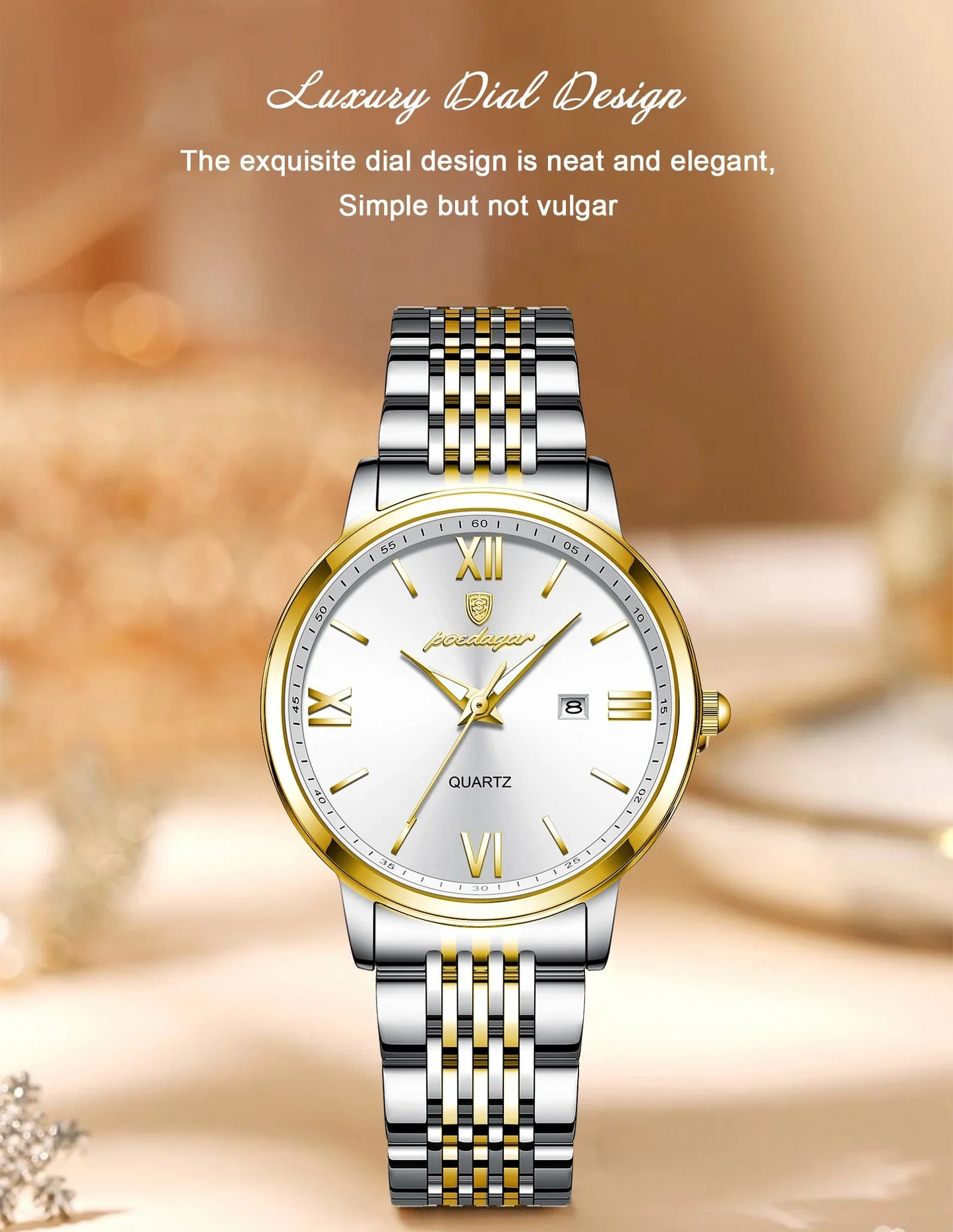 POEDAGAR Orologio da Donna Raffinato Impermeabile Luminoso con Data, Orologio da Polso Femminile di Alta Qualità in Acciaio Inossidabile, Elegante Orologio al Quarzo per Donne