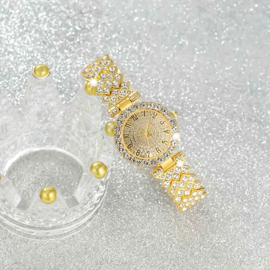 2 pezzi e 1 pezzo elegante orologio in cristallo orologio al quarzo con cinturino in cristallo pieno di lusso semplice alla moda in acciaio inossidabile