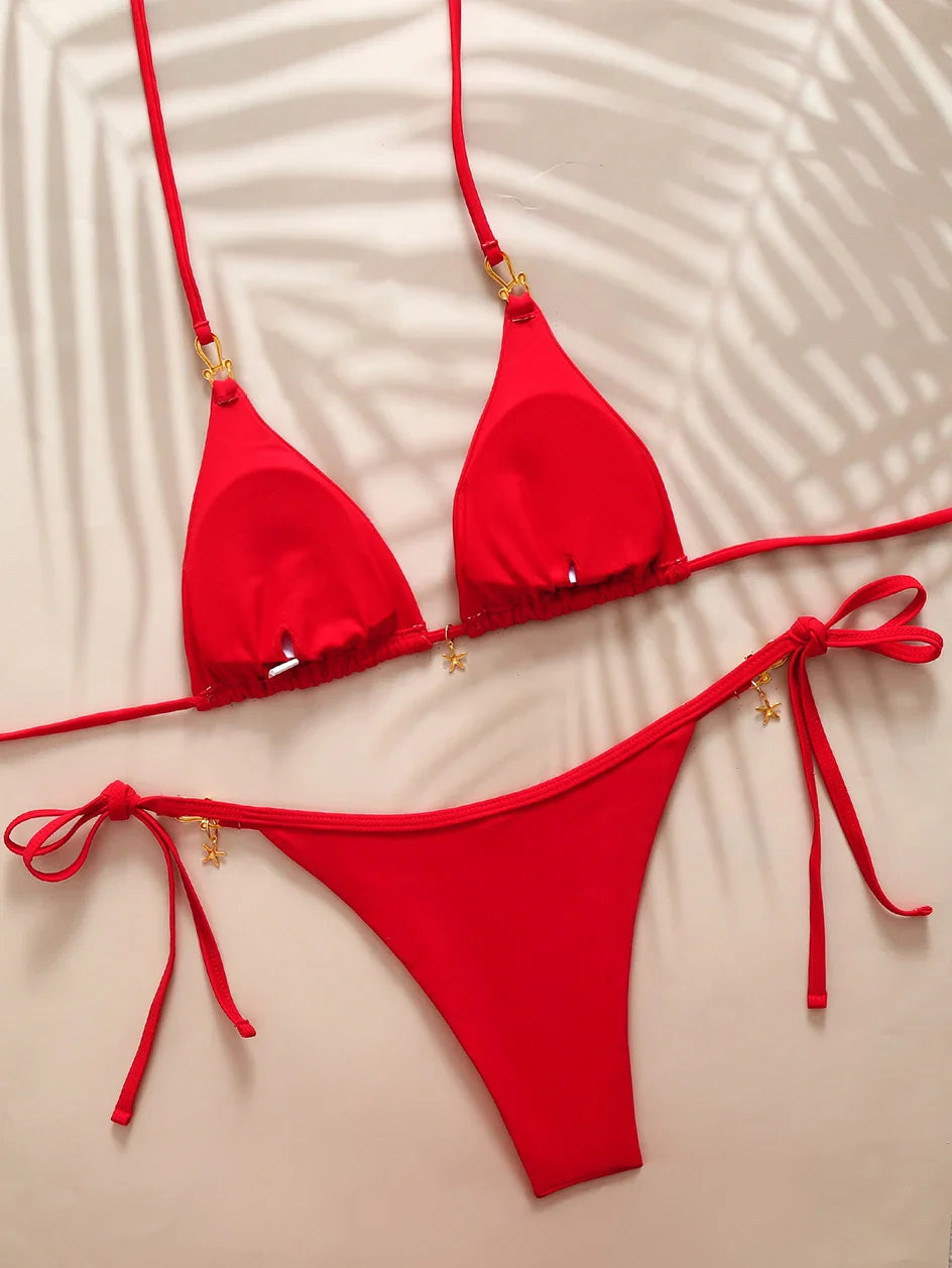Micro Bikini Triangolare Sexy 2026, Costume da Bagno da Donna, Abbigliamento da Spiaggia, Set Bikini a Due Pezzi con Perizoma Estivo