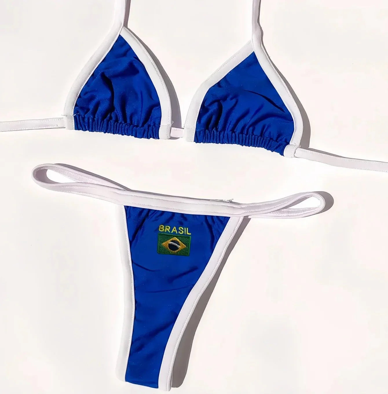 Costume da Bagno Bikini Brasiliano Ricamato a Contrasto con Patchwork per Donna - Set Estivo da Spiaggia