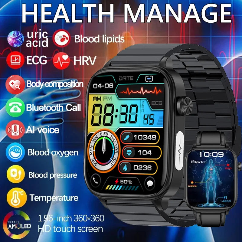 2025 Nuovo AI Diagnosi Lipidi nel sangue Acido urico Test di composizione corporea Smart Watch per uomo ECG + PPG Chiamata Bluetooth Salute Smartwatch