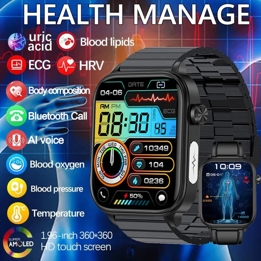 2025 Nuovo AI Diagnosi Lipidi nel sangue Acido urico Test di composizione corporea Smart Watch per uomo ECG + PPG Chiamata Bluetooth Salute Smartwatch
