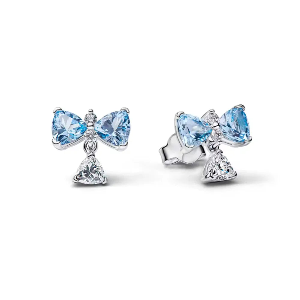 Orecchini e Ciondolo con Zirconi Scintillanti, Combinazione Fiore di Ciliegio e Farfalla, Orecchini in Argento 925, Regalo Ideale per Donne