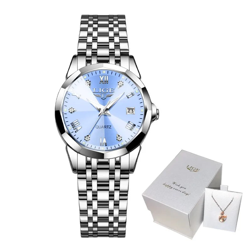 LIGE Elegante Orologio da Polso da Donna Ultrasottile in Stile Nordico Semplice con Movimento al Quarzo, Bracciale in Acciaio Inossidabile alla Moda