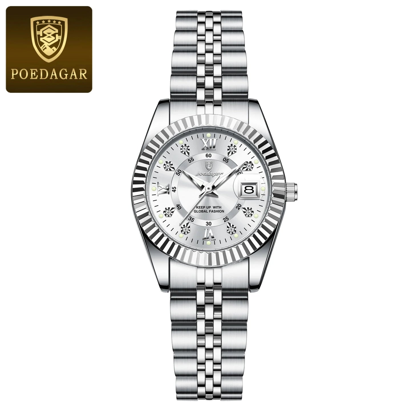 POEDAGAR Orologio da polso da donna alla moda Impermeabile Data luminosa Orologi da donna eleganti Orologio al quarzo in acciaio inossidabile per donna Reloj