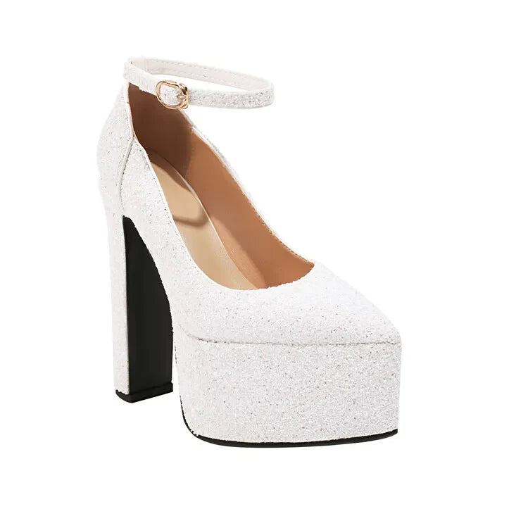 Ochanmeb Bling Bling Silver Gold Glitter Shoes Woman Ultra High Heels Platform Buckle Sequin Red Pumps Ladies Party Prom Wedding