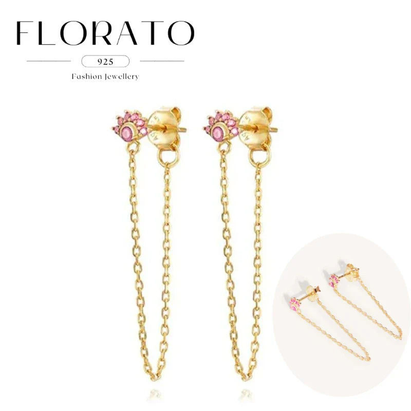 Lussuosa geometria 925 orecchio in argento sterling Ago rosa serie zircone orecchini a cerchio pendenti dolce moda regali di gioielli da sposa