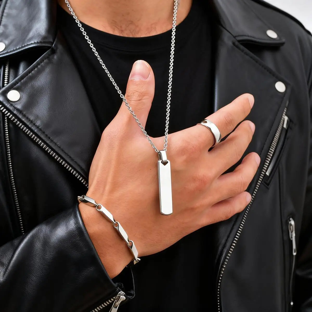 Set di 3 Collane con Barra Verticale per Uomo, Collana con Ciondolo in Acciaio Inossidabile Stile Hip Hop, Set di Gioielli alla Moda Regalo per Lui