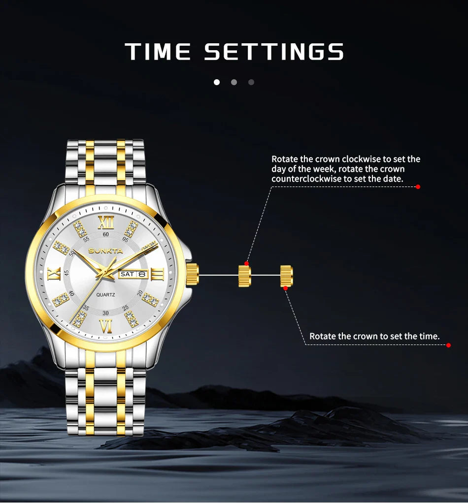 SUNKTA Orologio da Donna con Diamanti, Moda Creativa, Acciaio Impermeabile, Orologio al Quarzo Casual Luminoso con Bracciale