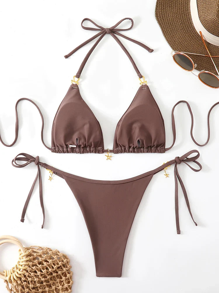 Micro Bikini Triangolare Sexy 2026, Costume da Bagno da Donna, Abbigliamento da Spiaggia, Set Bikini a Due Pezzi con Perizoma Estivo