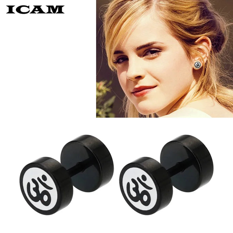 ICAM 1 paio di semplici manubri in acciaio inossidabile uomo/donna orecchini a bottone stile Punk moda acciaio 316L gioielli da uomo regalo 3 colori