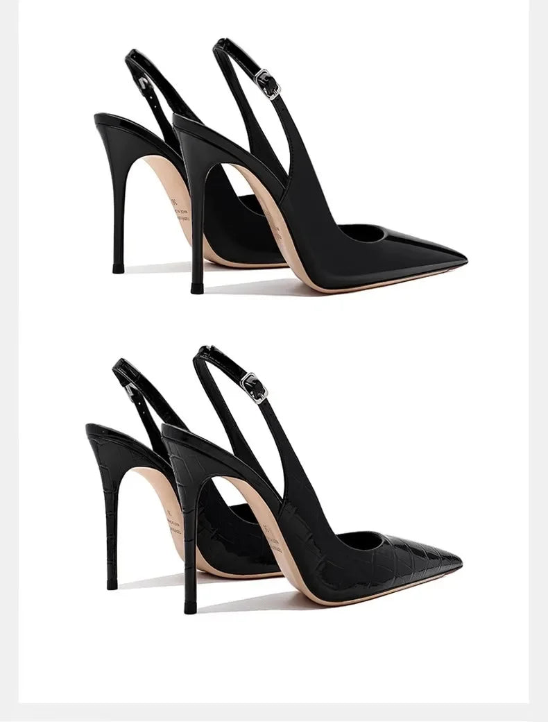 Sexy high-heeled sandals with pointed tips and elegant  summer patent leather strappy fashionable party women's shoes