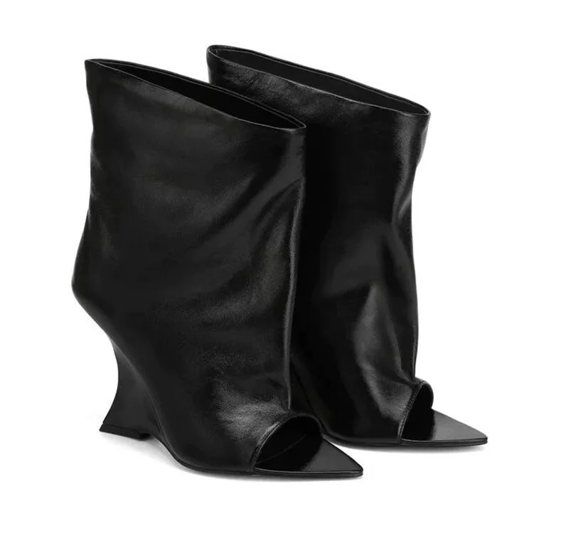 2025Ladies' Spring and Summer New Fish Mouth Slope High Heel Knee Boots, Fashionable Pointed Fashion Show Medium Cool Boots