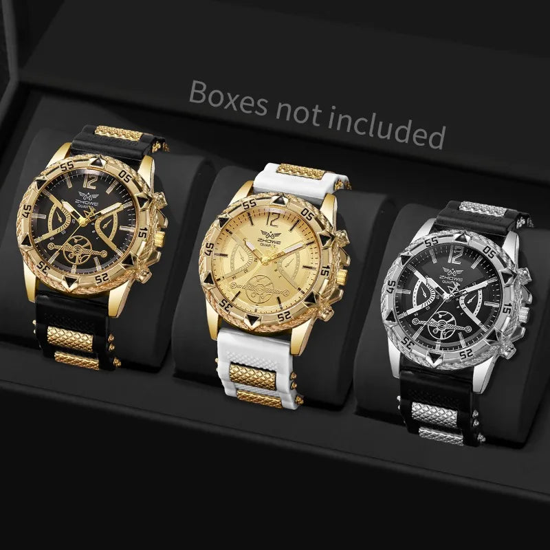 Set di 3 orologi sportivi da uomo alla moda, orologi da polso da uomo con quadrante grande e cinturino in silicone, Reloj Hombre (senza scatola)