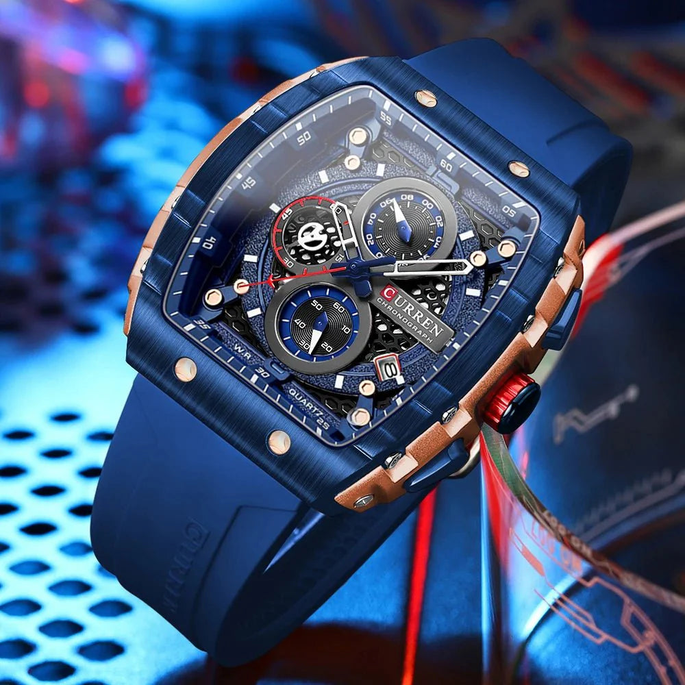 CURREN Orologio da uomo alla moda, marchio unico, design quadrato, lusso, nastro sportivo al quarzo, orologi da uomo impermeabili