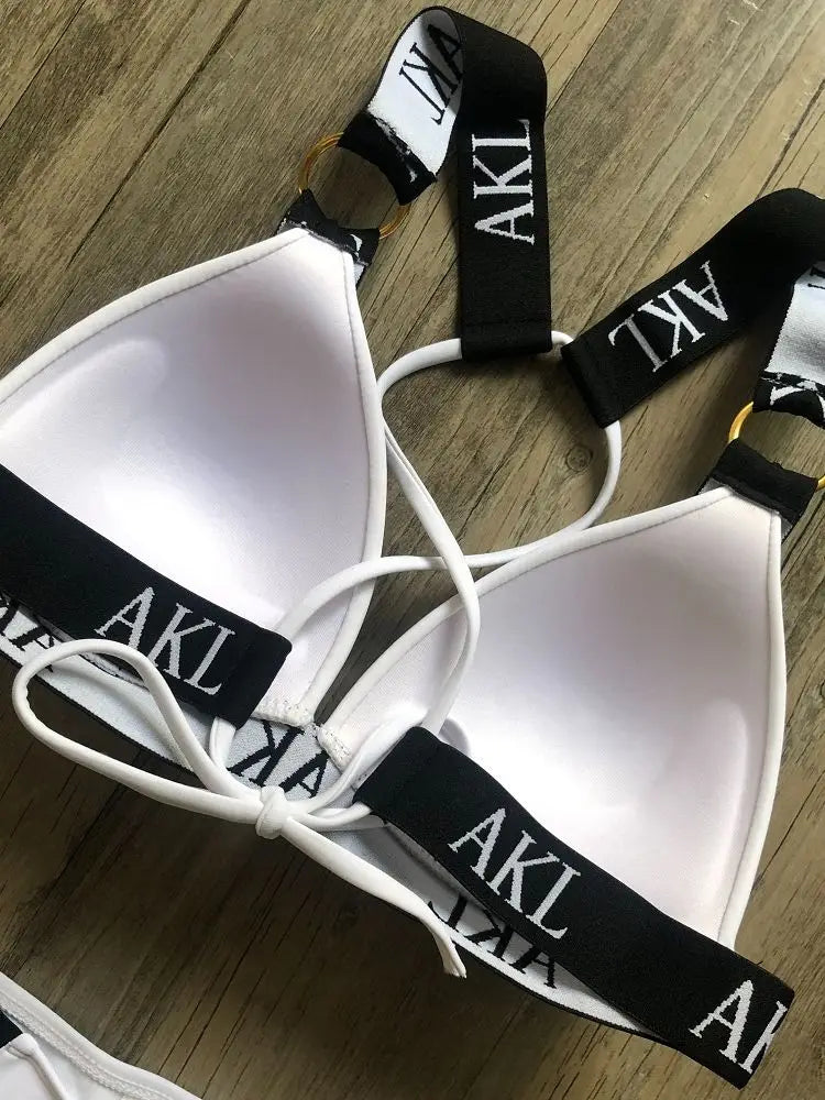 Costumi da bagno da donna Costume da bagno Push Up Bikini 2023 Mujer Lace Up Bikini Costume da bagno donna Stampa di lettere Mini Perizoma Bikini Set