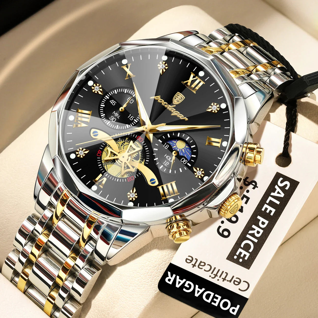 POEDAGAR Orologio da uomo di lusso Top originale impermeabile cronografo luminoso orologio da polso da uomo al quarzo in acciaio inossidabile orologi da uomo Reloj