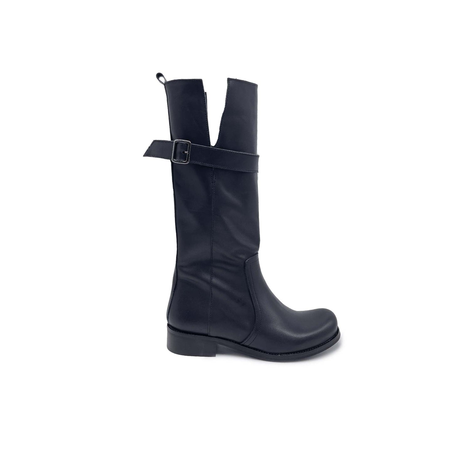 CROWN Stivale Biker in Vera Pelle Nero con fibbia al polpaccio