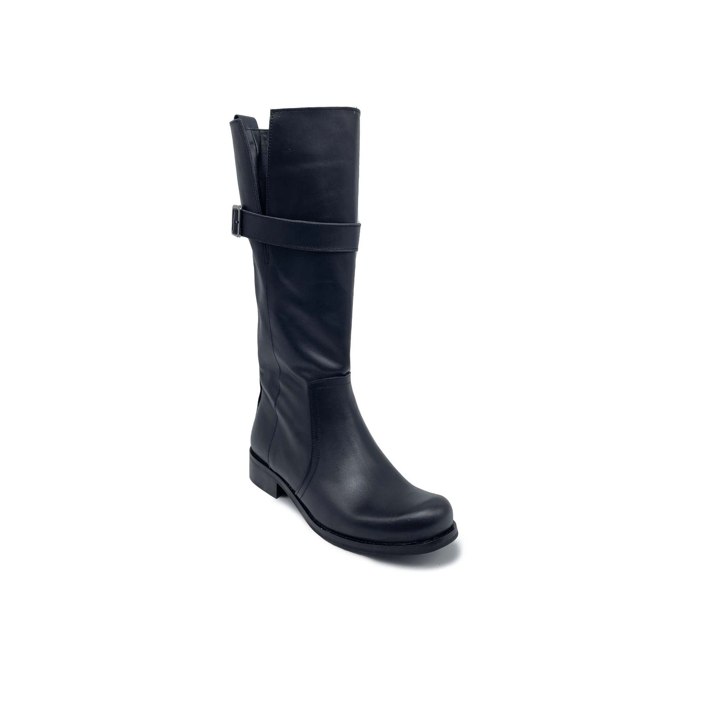 CROWN Stivale Biker in Vera Pelle Nero con fibbia al polpaccio