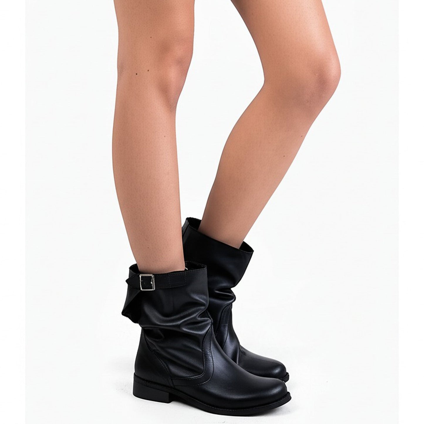 EMMA Stivaletto Biker in Vera Pelle Nero