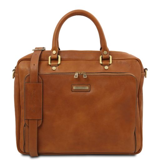 Pisa - Borsa porta computer da lavoro con tasca frontale in pelle