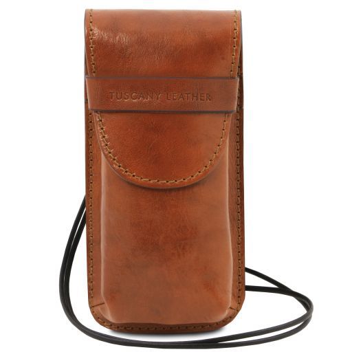 Esclusivo portaocchiali/Portacellulare a tracolla in pelle Misura grande