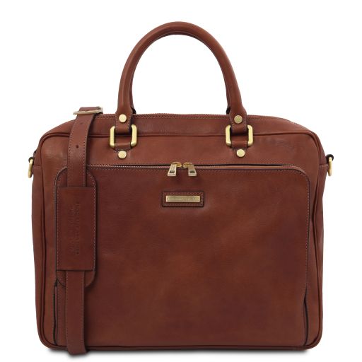 Pisa - Borsa porta computer da lavoro con tasca frontale in pelle